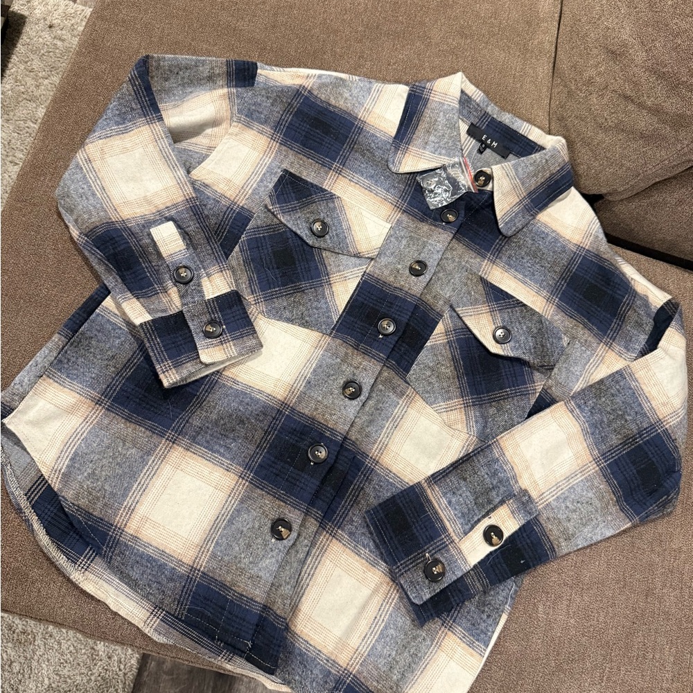 Classic Blue and Cream Plaid Women’s Button-Down Shirt
